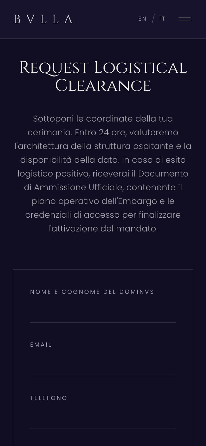 Il modulo di ammissione sul telefono