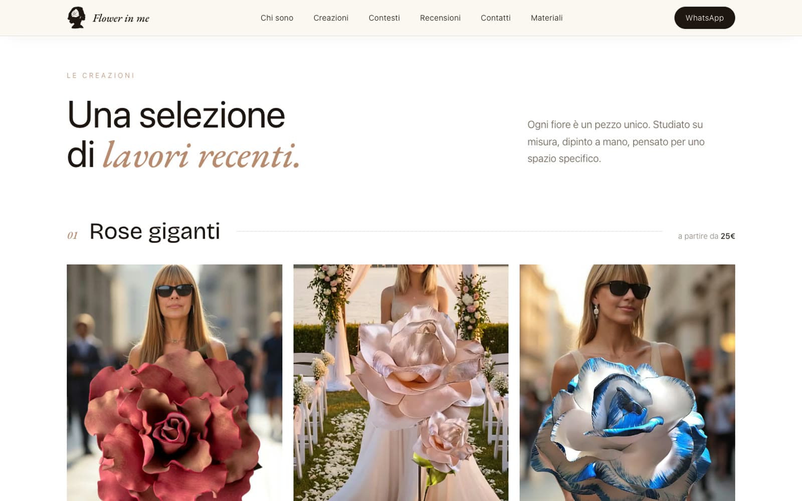La sezione delle creazioni, aperta sulla galleria delle rose giganti