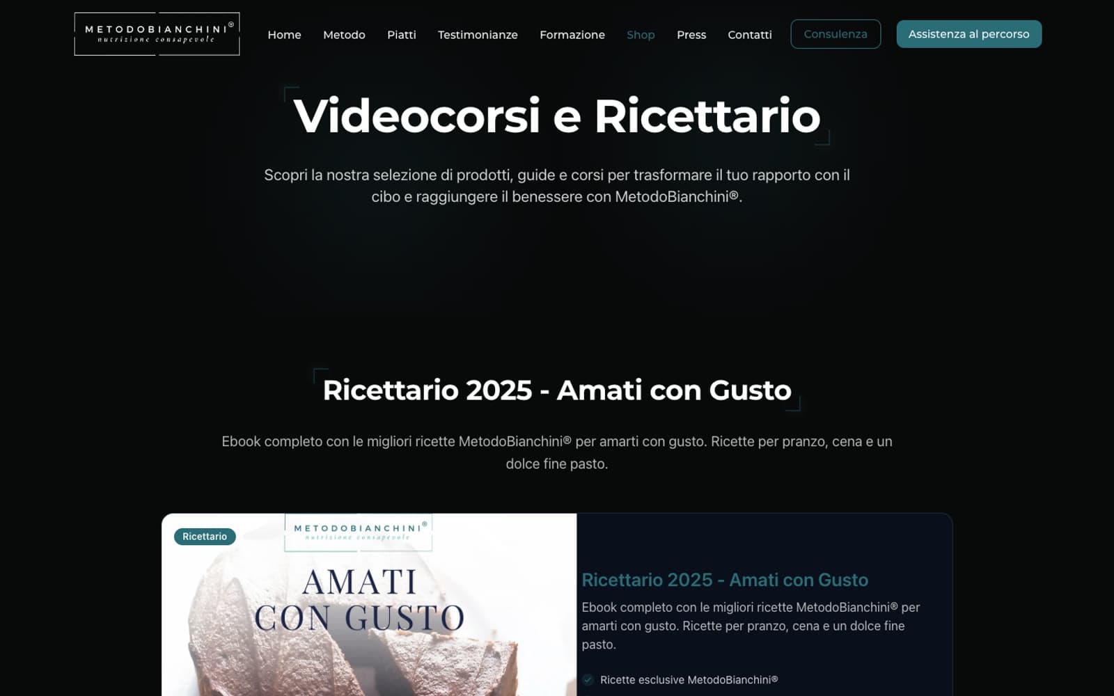 La pagina dello shop con il ricettario Amati con Gusto