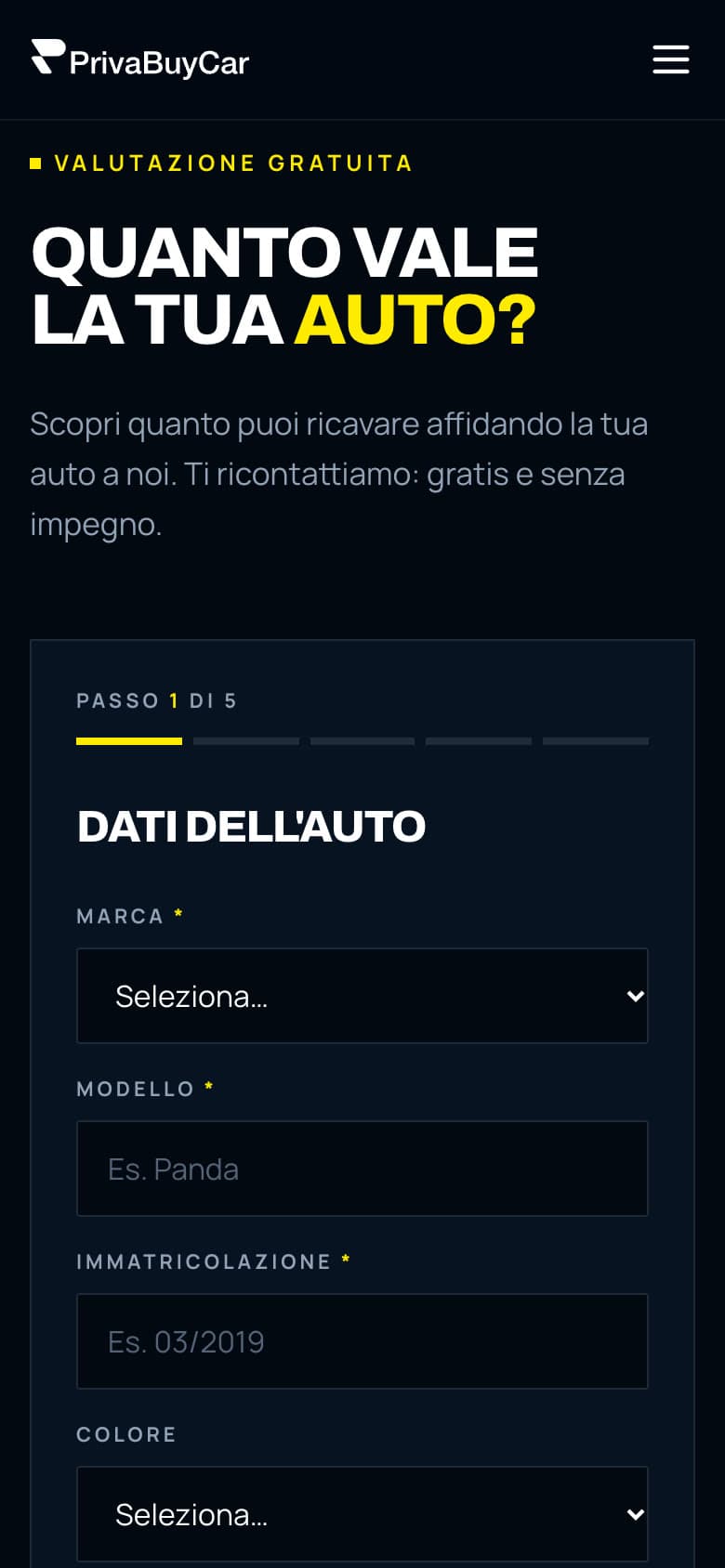 Il modulo di valutazione sul telefono, passo 1 di 5