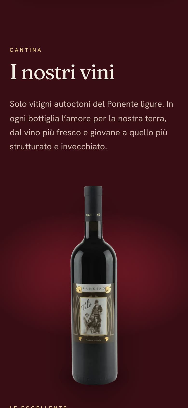 La sezione I nostri vini sul telefono, con la bottiglia di Tilò
