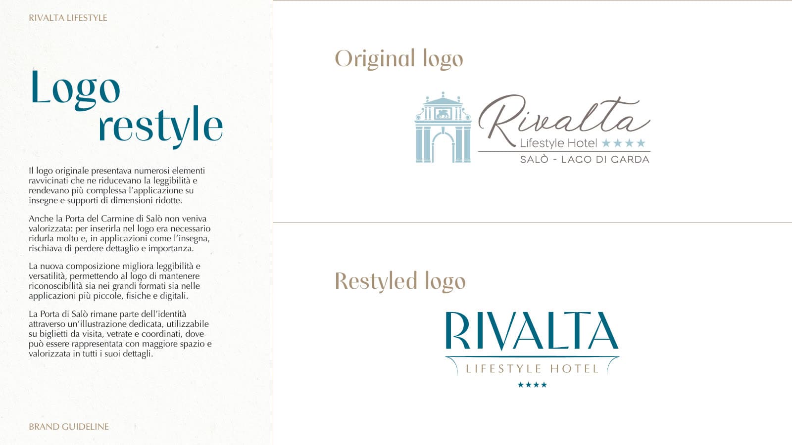 Pagina della guideline con il logo originale di Rivalta sopra e il logo ridisegnato sotto