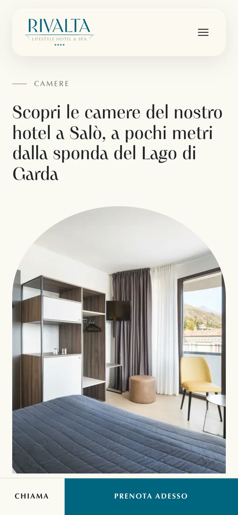 La pagina Camere sul telefono, con la foto in cornice ad arco
