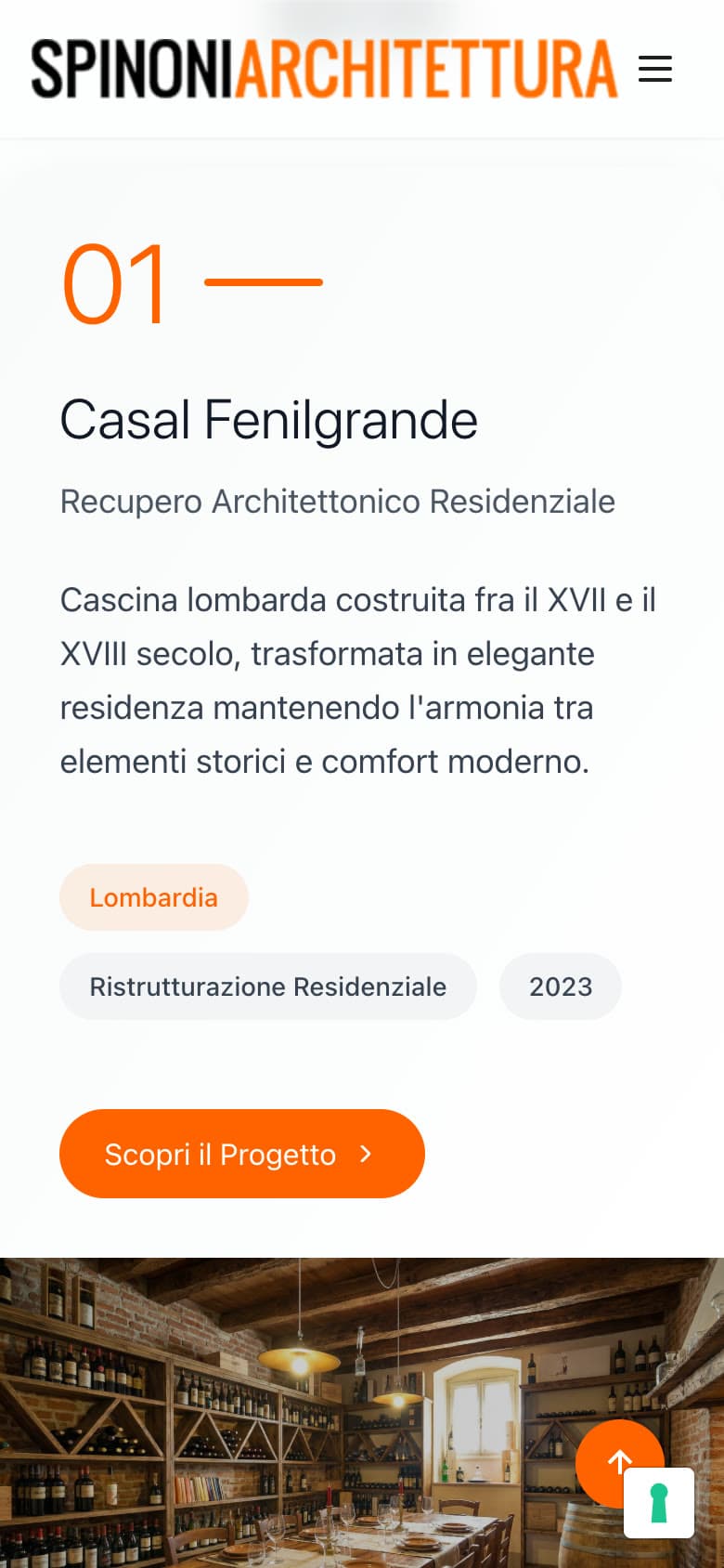 La scheda di Casal Fenilgrande nella pagina progetti, sul telefono