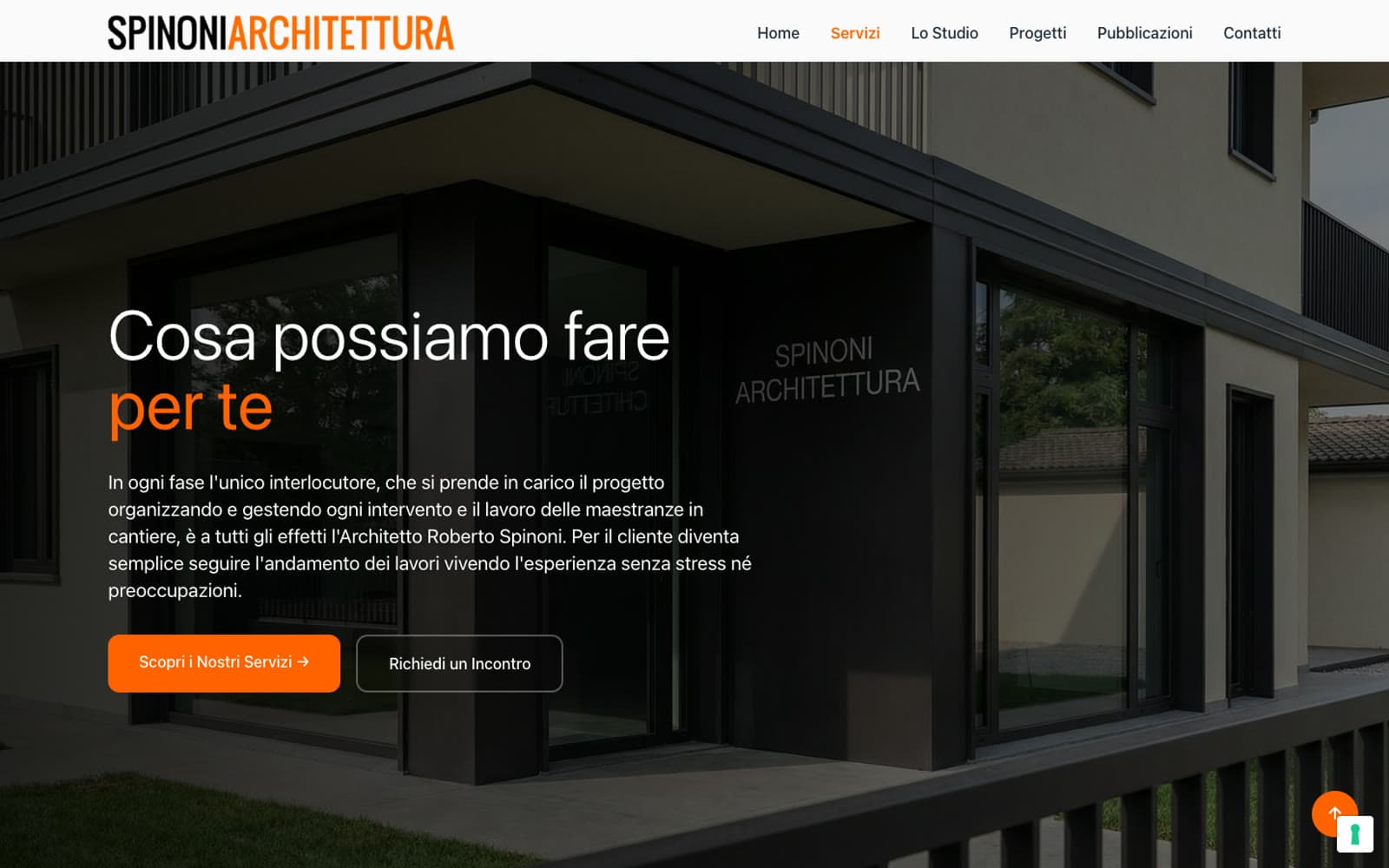 La pagina servizi, Cosa possiamo fare per te, con la sede dello studio sullo sfondo
