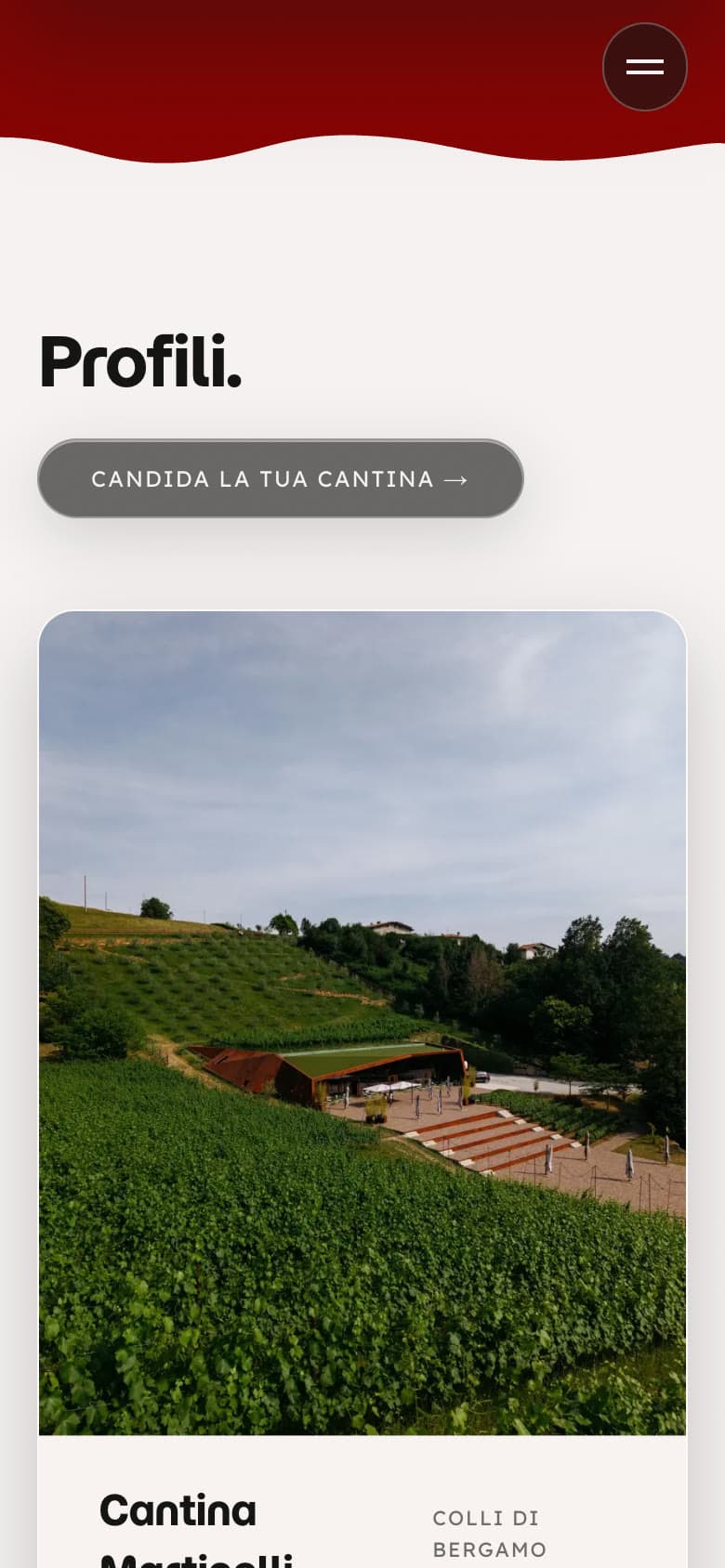 Le schede delle cantine su telefono