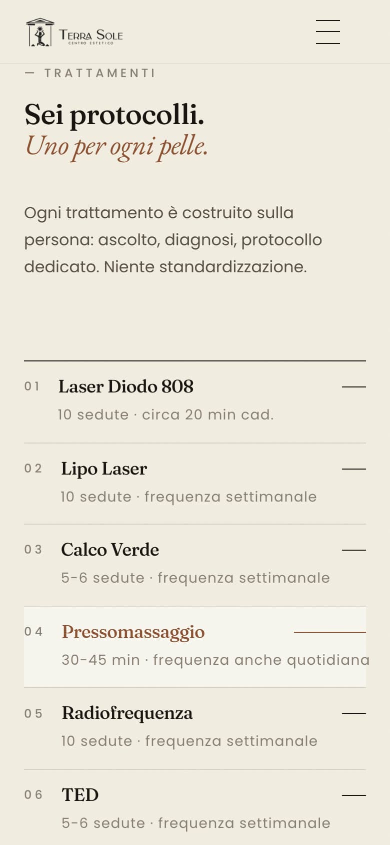 L'elenco dei sei protocolli sul telefono