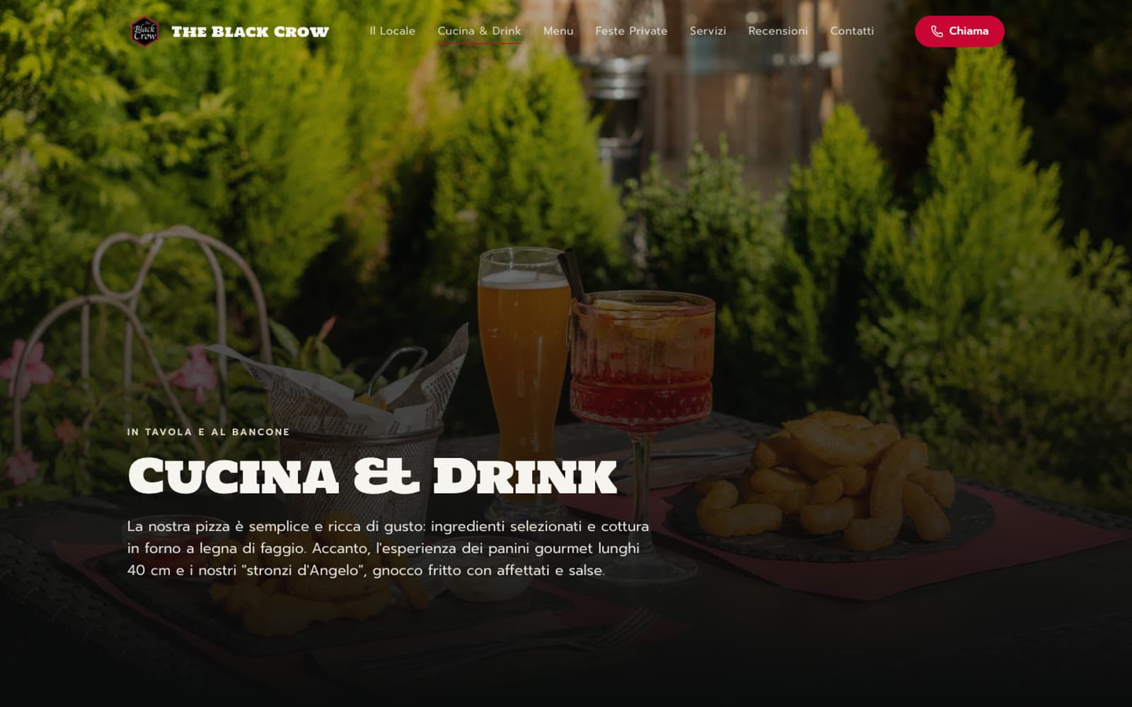 L'apertura della pagina Cucina & Drink, con birra, spritz e fritti nel dehors