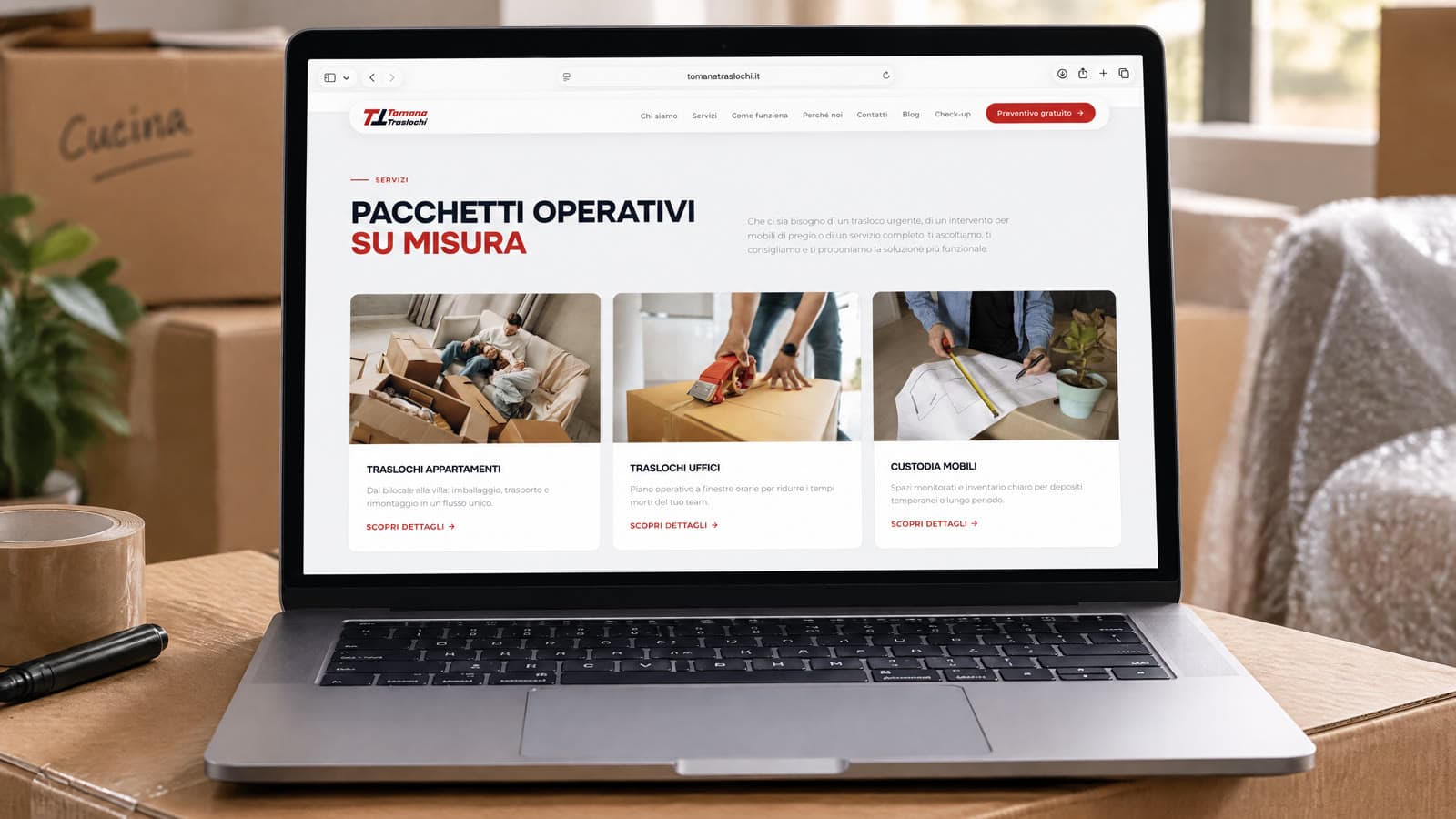 La pagina dei pacchetti: appartamenti, uffici, custodia mobili