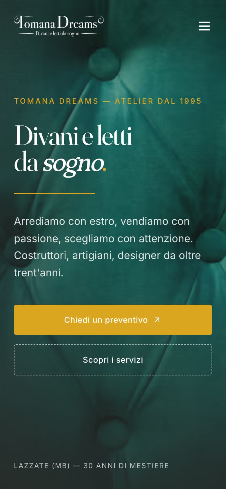La home del sito su telefono