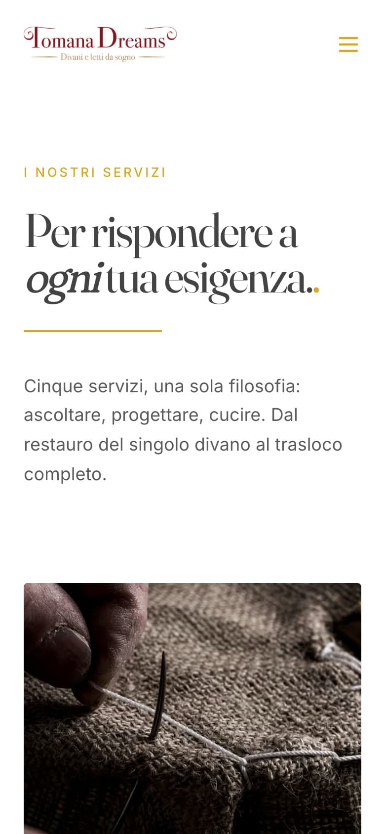La pagina servizi su telefono