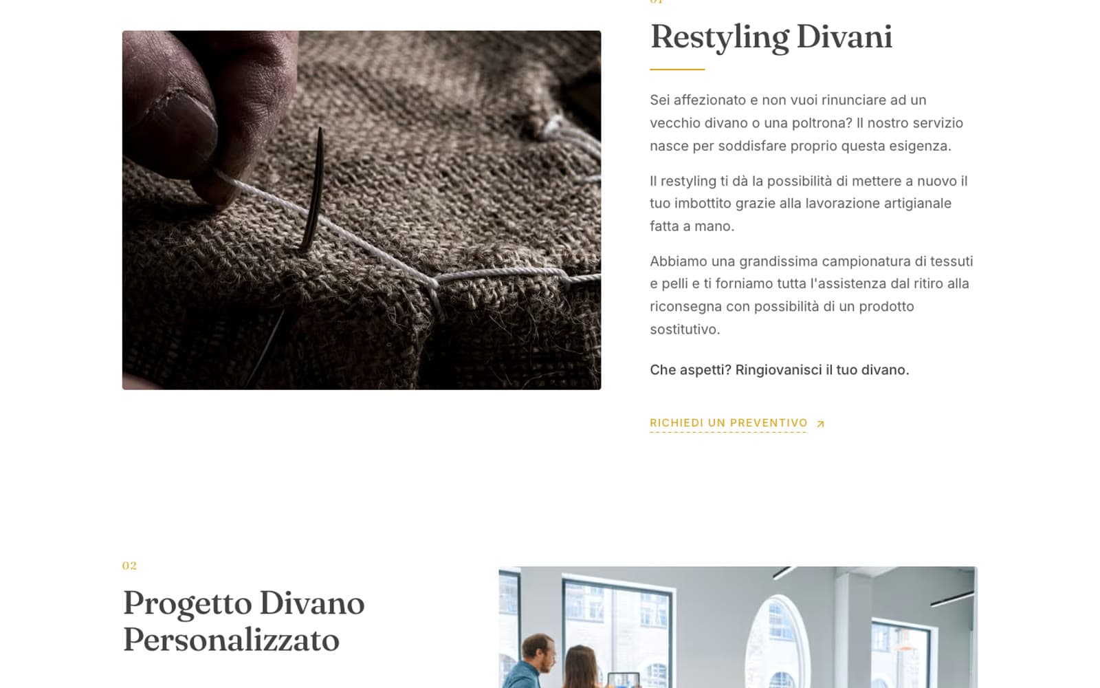 La pagina servizi, con il restyling dei divani