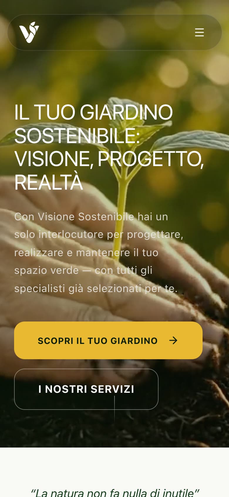 La home del sito su telefono